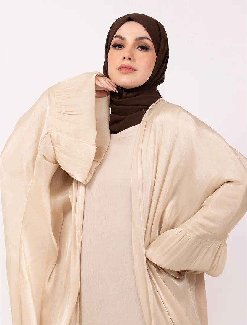 Beige Open Organza Kaftan Set
